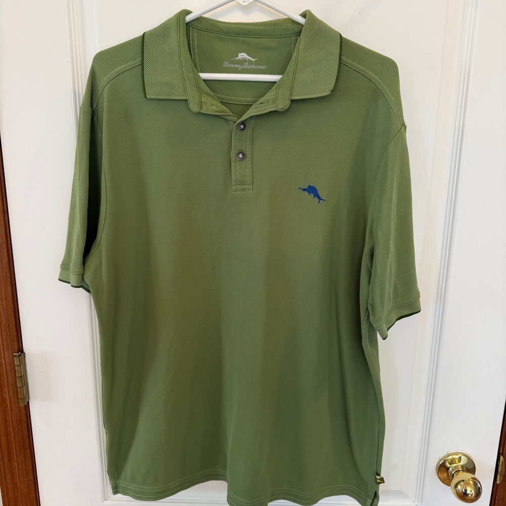 Tommy Bahama Mens Large Spring Green Polo W/ Signature Royal Sailfish